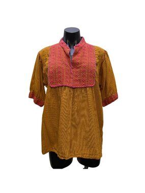 Sister Mary Boho Blouse With Embroidered Pink & Orange M